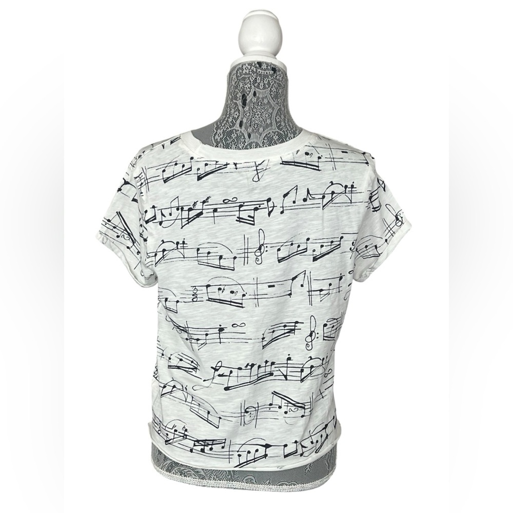 Maeve Anthropologie White Music Note Graphic Tee Artsy Cropped XS - Picture 4 of 6